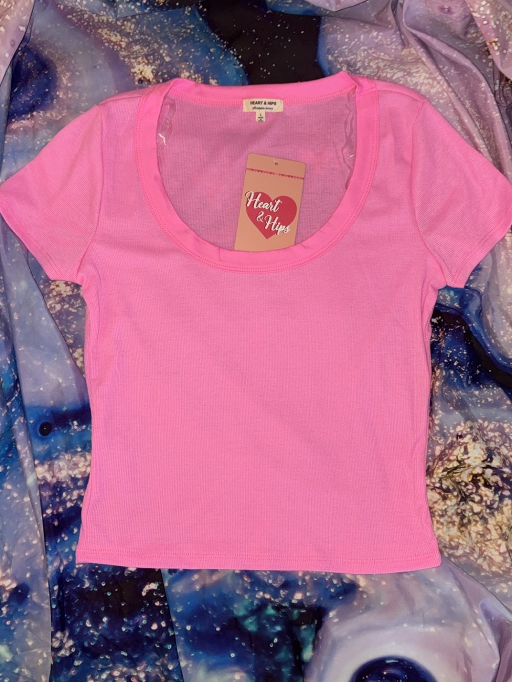 Heart Hips Bright Pink Scoop Neck Short Sleeve Tee